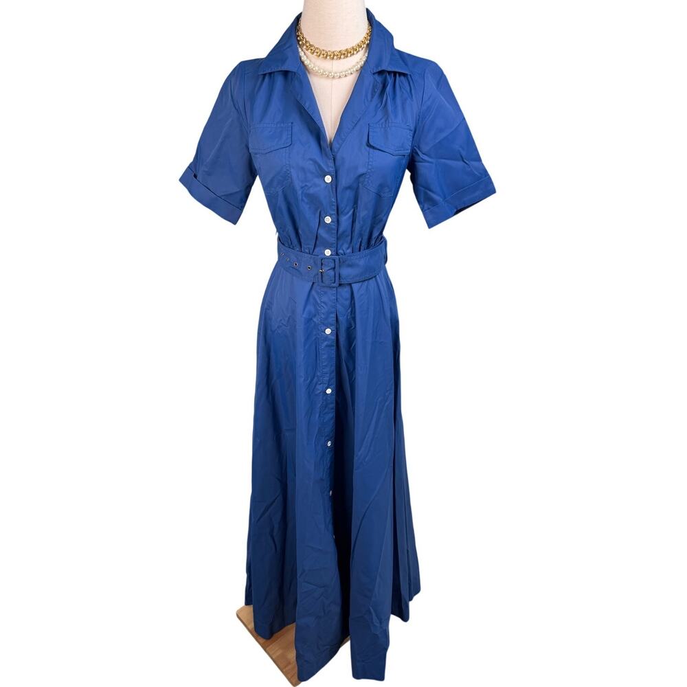 Staud Millie Maxi Belted Shirt Dress Lapis Blue recycled nylon size 00 XXS - Picture 7 of 14
